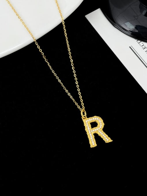 NS997 [ Gold R] 925 Sterling Silver Cubic Zirconia Letter Dainty Necklace